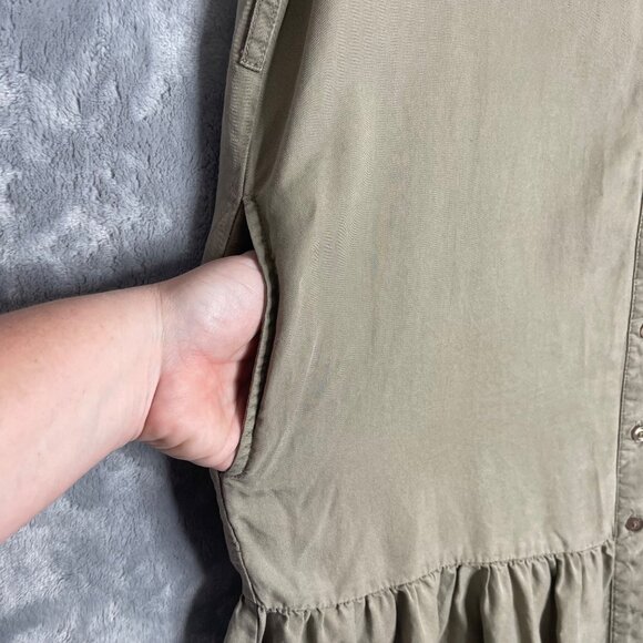 Japna‎ Tencel Shirt Dress Womens M Green Ruffle Pockets Babydoll - Picture 3 of 10